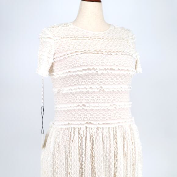 Sho By Tadashi Shoji Women White Pucker Lace Drop Waist Cocktail Dress Size L - Picture 3 of 6